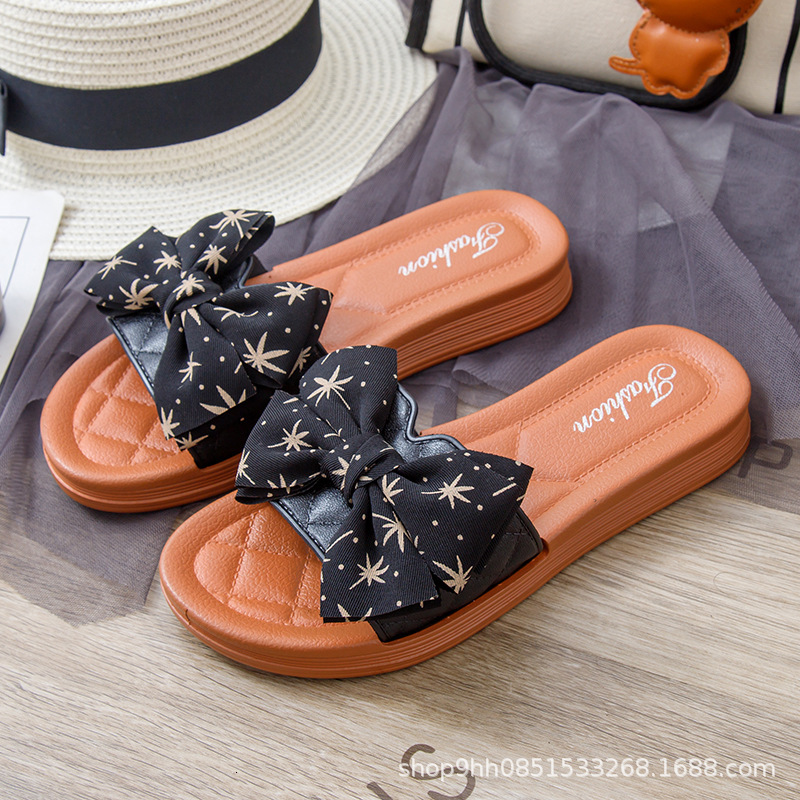 Women's shoes summer bow thick casual shoes height increasing flat shoes designer sandals women's fashionable slippers sandals