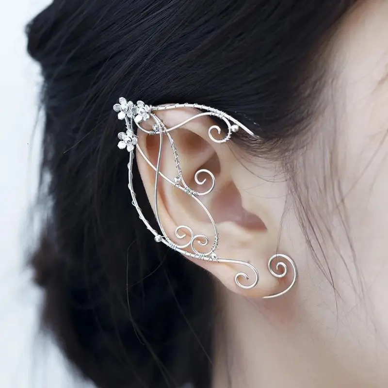 Elf Ear Cuffs Clip-on Earrings Filigree Fairy Wrap Earring Elven Cosplay Costume M2EA 250610