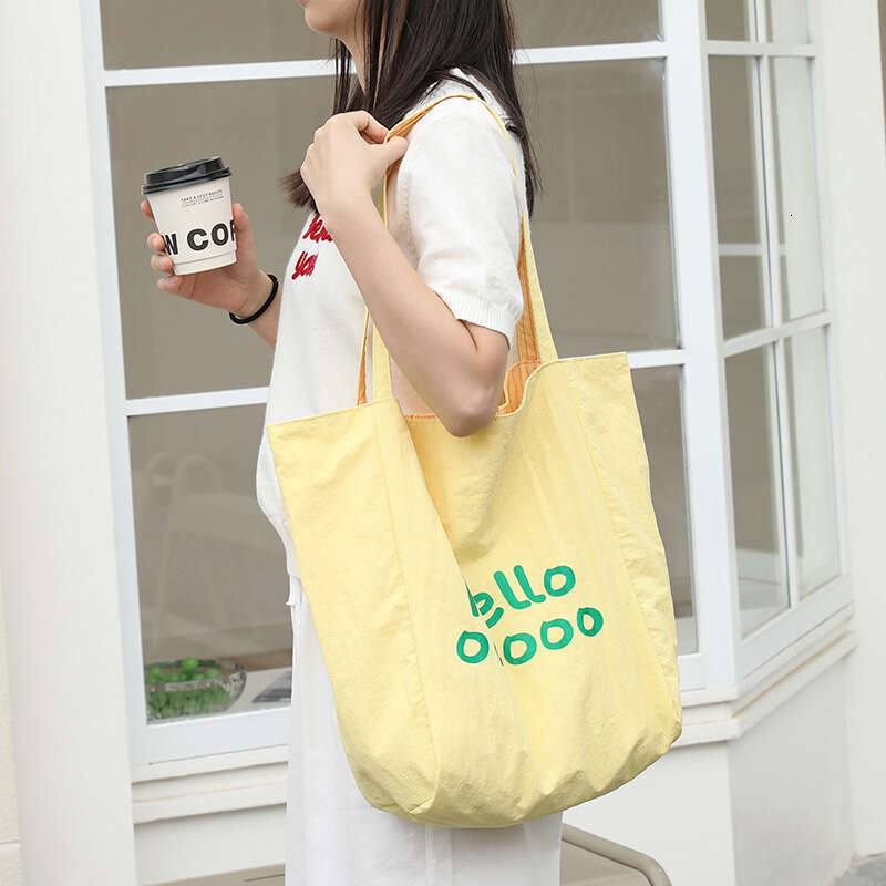 Casual Nylon Tote INS Fashion Letter Print Handbag Internet Celebrity Striped Double-Sided Single Shoulder Women's Bag