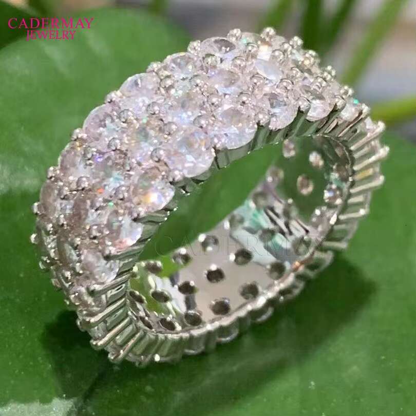 Cadermay Custom Hip Hop 3rows 3.0mm 3.5mm Round Shape Moissanite D VVS1 Silver925 Man and Women Rings Band