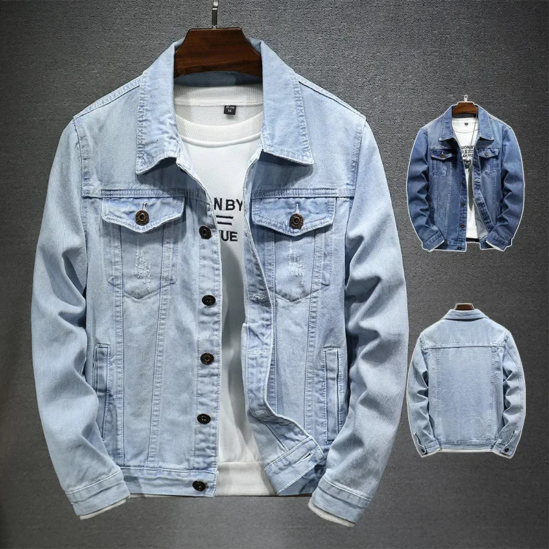 Pop Autumn Denim Jacket Men Turn Down Collar Coat For Retro Hip Hop Style With Multi Pockets Casual Streetwear 250614