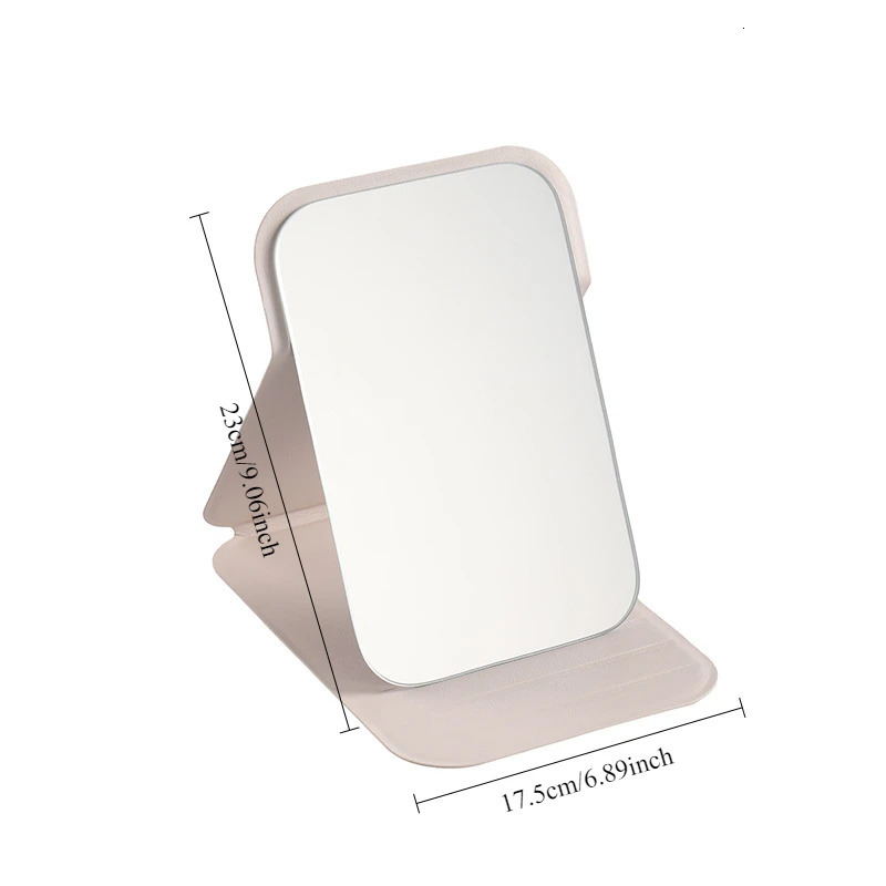 Desktop Makeup Mirror Solid Color PU Leather Simple Portable Handheld Makeup Mirror Foldable Compact Cute Pocket Mirror 250612