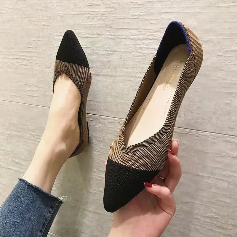 Spring and autumn flat shoes fashion leisure Womens flat shoes pointed knitting elastic comfortable boutique shoes 250613