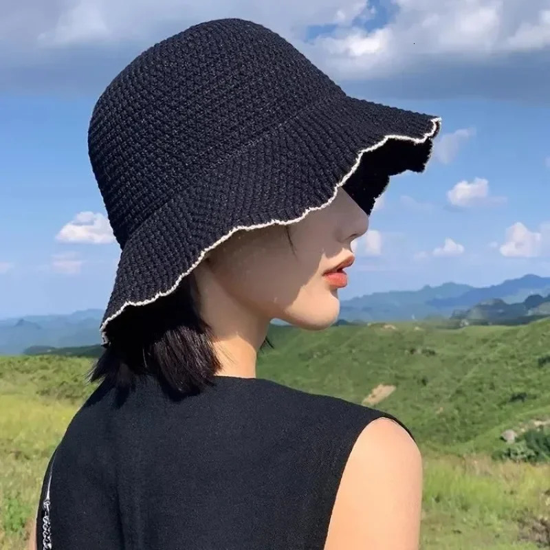 Japanese Lace Fisherman Hat Womens Summer Sunshade Basin Hat Korean Version Fashionable And Versatile Thin Knit Bucket Hat 250610