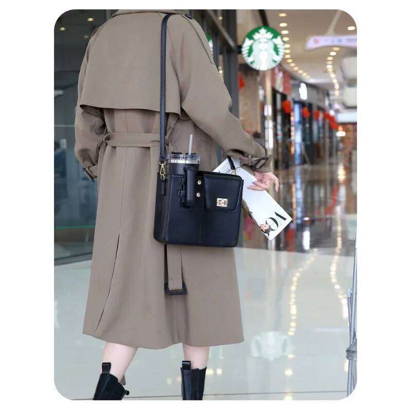 Popular outdoor portable large thermos bottle cap storage one shoulder tilt span water cup bag