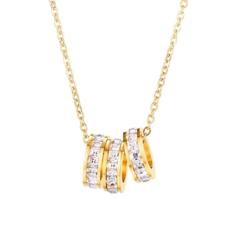 New Titanium Steel Korean Style Simple Three-Ring Full Dia Small Waist Necklace for Women Non-Fading Collarbone Chain