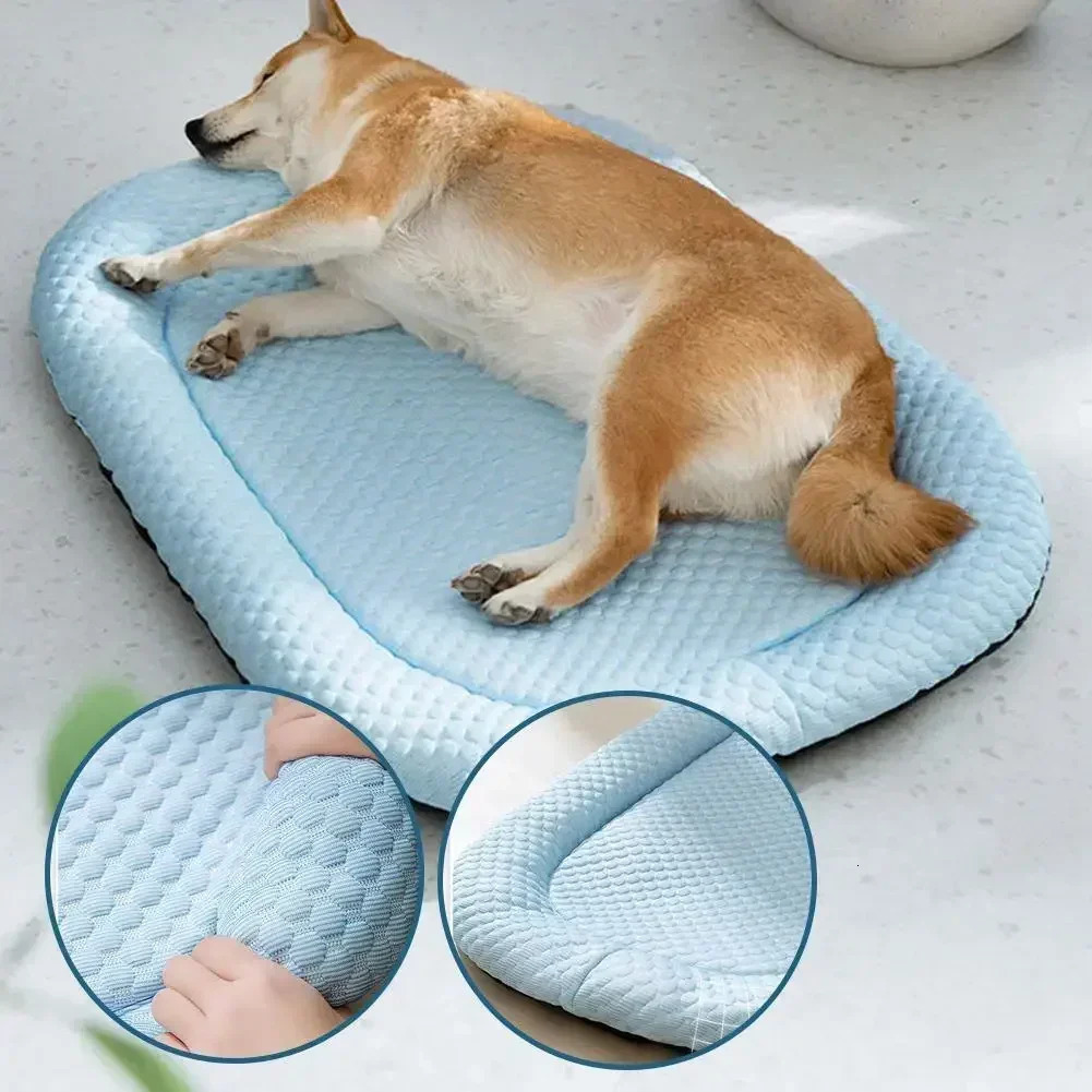 1PCS Summer Dog Bed Cat Cushion Puppy Sleep Nest for Small Medium Large Dog Cat Ice Silk Cool Mat Pet Kennel Cooling Bed 250614