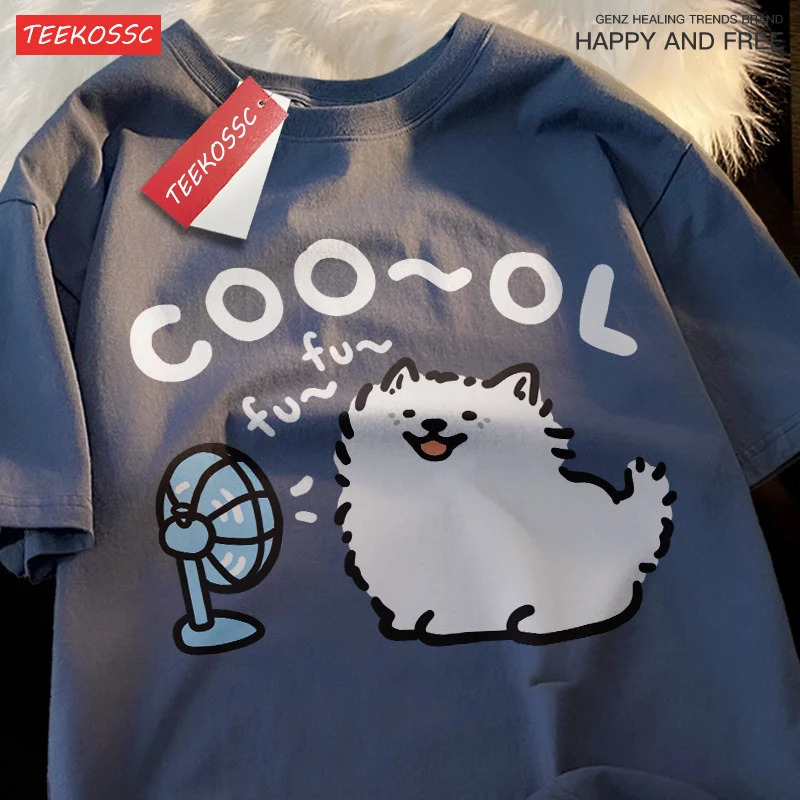 Samoye Blower Fan Cartoon Printing Man Tee Clothing Fitting Leisure T Shirt Leisure Youth Tee Shirt Cotton Funny Short Sleeved 250614