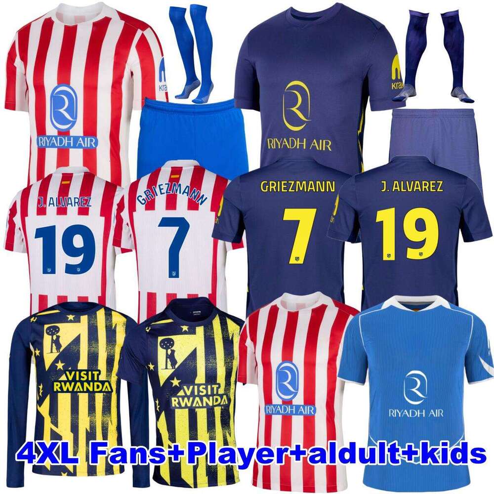 Atletico Madrids Soccer Jerseys 2025 2026 GRIEZMANN BARRIOS J. ALVAREZ M.LLORENTE Camisetas de futbol atletico madrids 25 26 LEMAR men kids kit Football Shirt