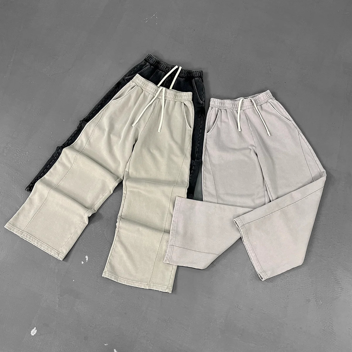 European and American Snowflakes Washed Ultra Baggy Sweatpants Vintage Raw Edges Drawstring Elastic Waist Athletic Joggers 250614