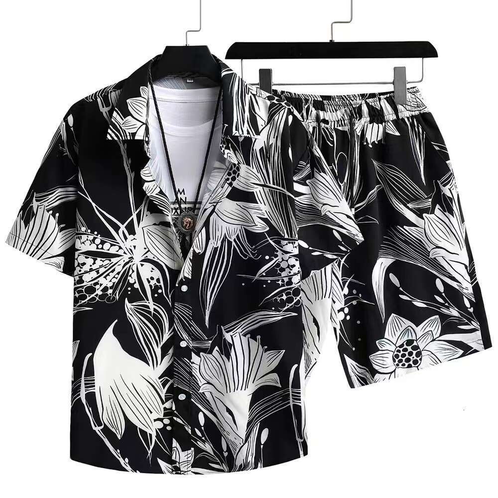 New Men's Hawaiian Short Sleeve Shirt Beach Fashion Shorts 3D Digital Print Two-Piece Set