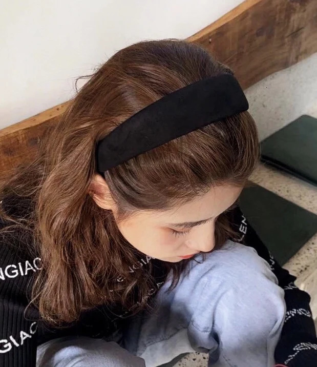 Fashion Women Solid Suede Leather Wide Sponge Padded Headbands Simple Plain Hairbands Non-Slip Head Hoops Hair Accessories 250610