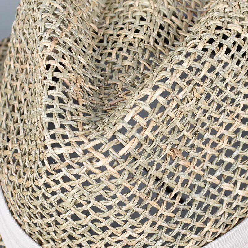 100% Natural Grass Straw Hat Women Summer Sun Protection Beach Sun Hat Wide Brim Panama Chapeau Sunhat Travel Jazz Caps 250610