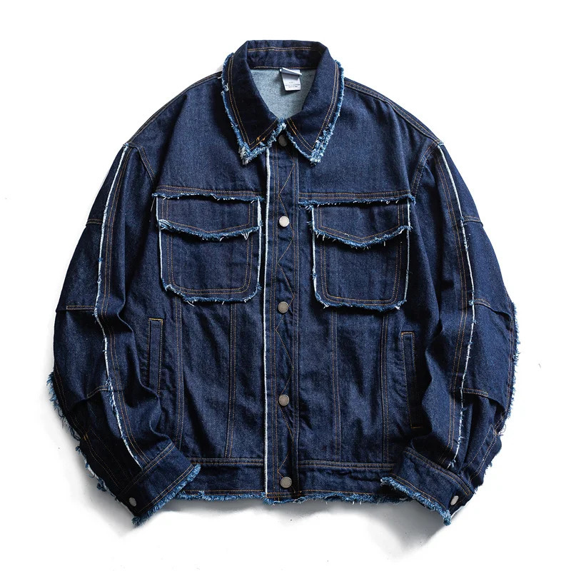 Men Denim Tassels Loose Casual Streetwear Oversize Vintage Fashion Cargo Jacket Cityboy Jeans Bomber Coat Unisex Outerwear 250614