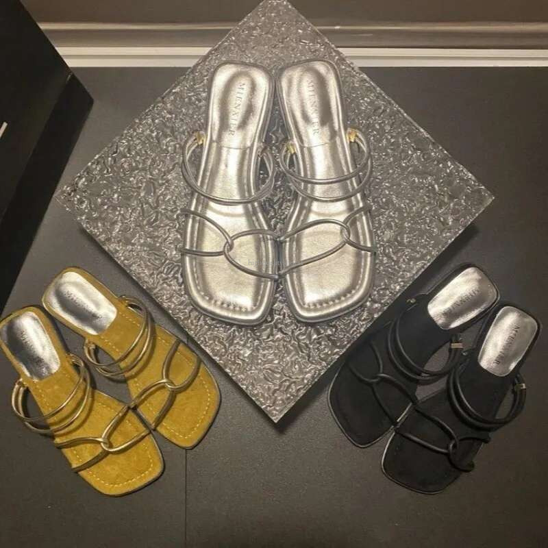 2025 Women s Sandals Summer New Fashion Designer Square Head Thin Bottom Flip Flops Soft Outdoor Leisure Beach Slippers