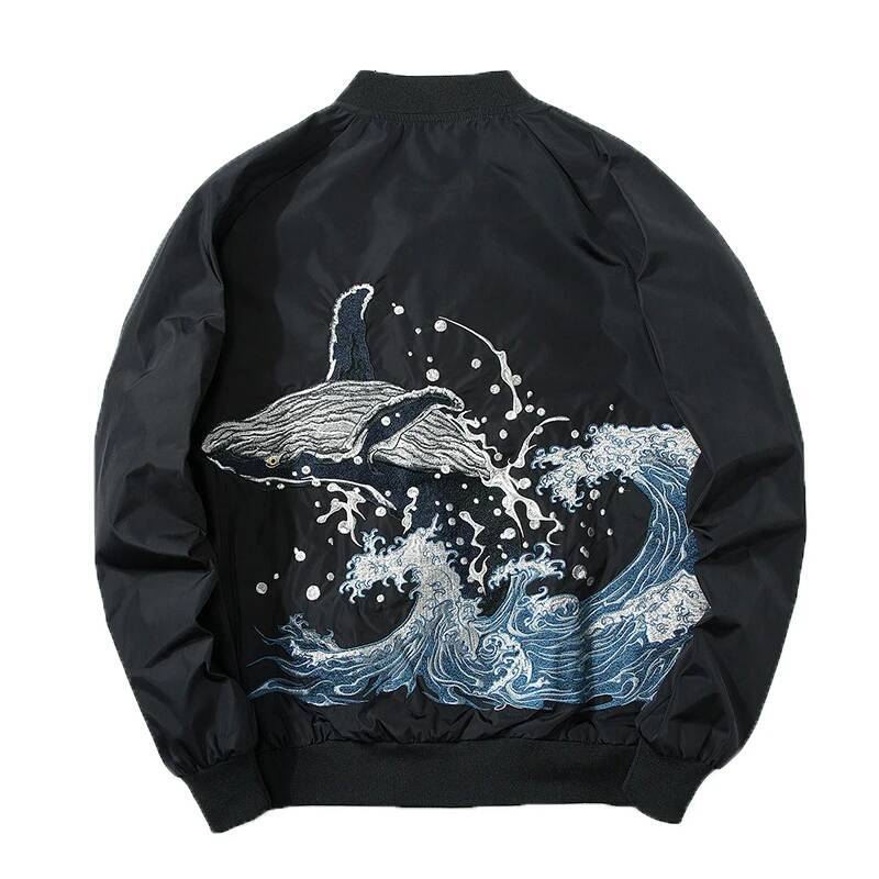 Whale Embroidered Bomber Jacket Men Spring Cotton Padded Ma1 Thick Coat Oversize Baseball Male Coats Winter Japanese Sukan Y1