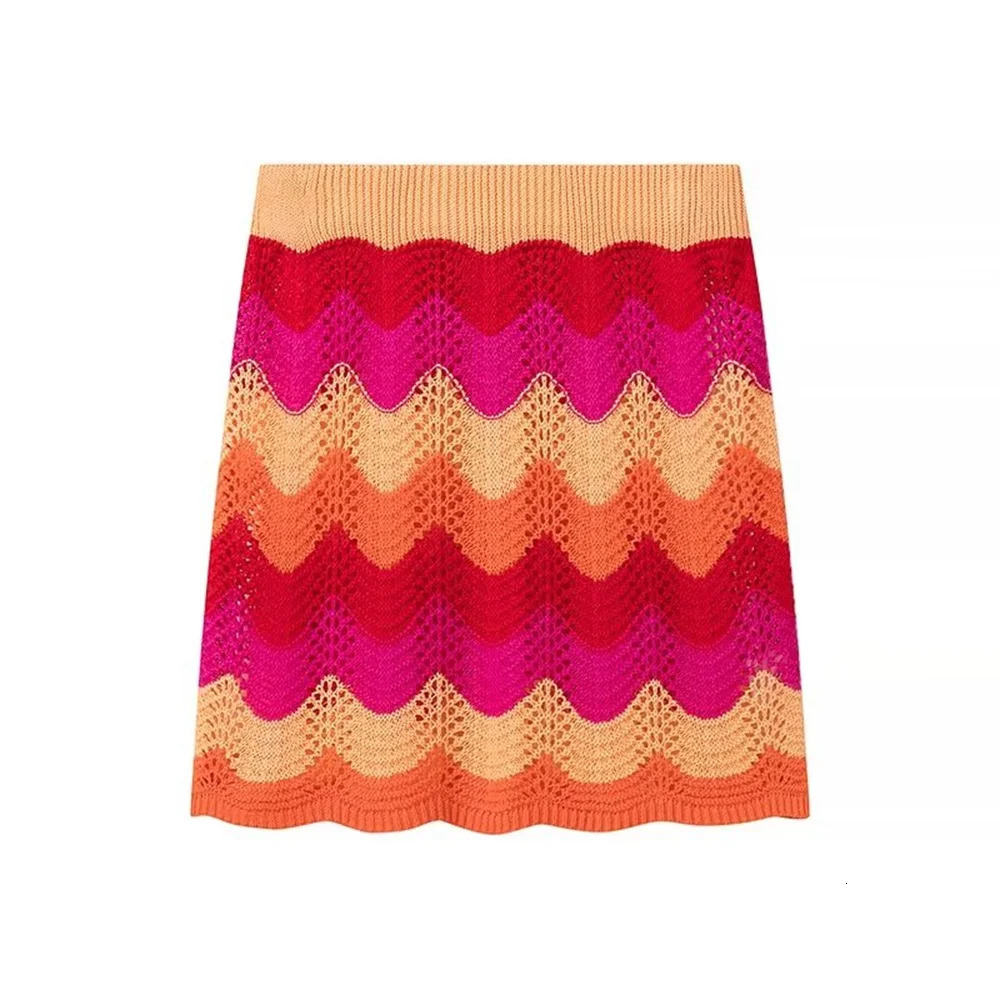 2024ZAR4 Summer Womens European and American Style Fashionable Outlier Western style Knitted Top Half Skirt Set 250609