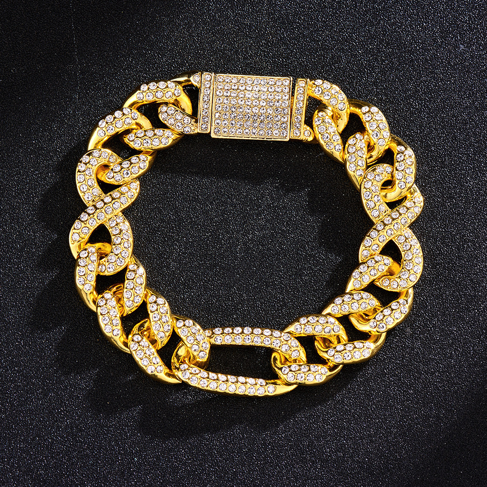 Mens Fashion Design Simple Gold Chain Bracelets Necklaces Popular Hip-Hop Cuban Chain with Crystal Diamond Fashion Fancy Style