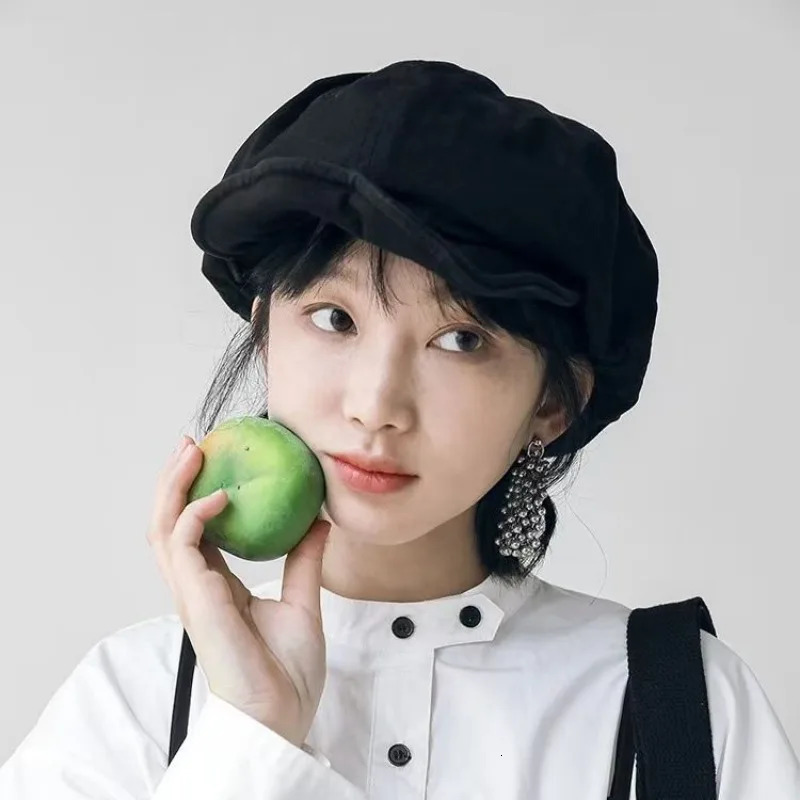 Harajuku Retro Style Oversized Berets Caps for Women in 2024 Spring Summer Fashion Versatile Casual Short-brimmed sboy Hats 250604