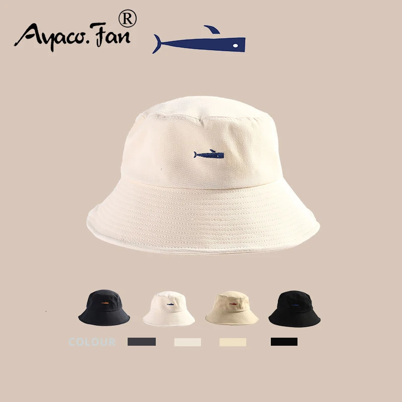 Women Bucket Hat Solid Cotton Whale Embroidery Summer Sun Hat Outdoor Men Beach Caps Unisex Fishermen Hat Hip Hop Female Cap 250610