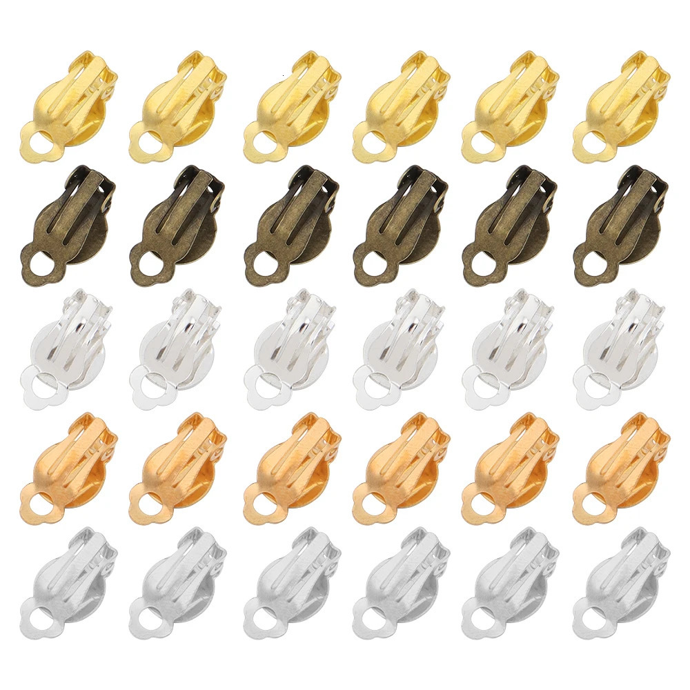 50pcs/lot 10mm Kirsite Round Flat Ear Clip Base Cabochon Bezel Tray Earrings Clips For Non Piercing Earrings Accessories 250610