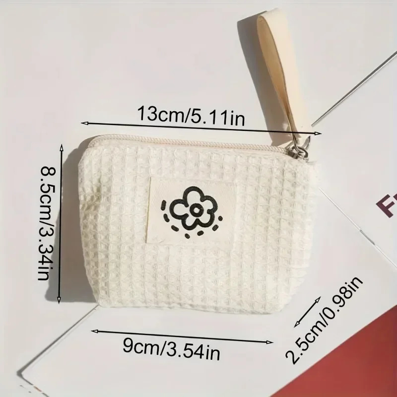 1PC Simple Flower Small Coin Purse Portable Bag Cute Waffle Grid Coin Purse 250614