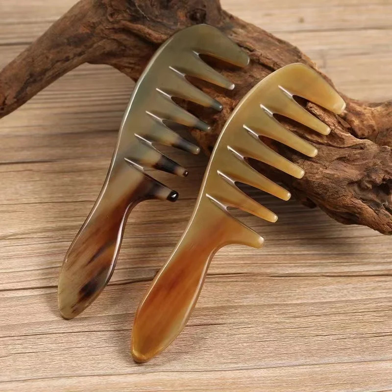 Natural Horn Massage Comb Head Scalp Meridian Massage Wide Tooth Anti-static Hair Comb for Women Men 250612