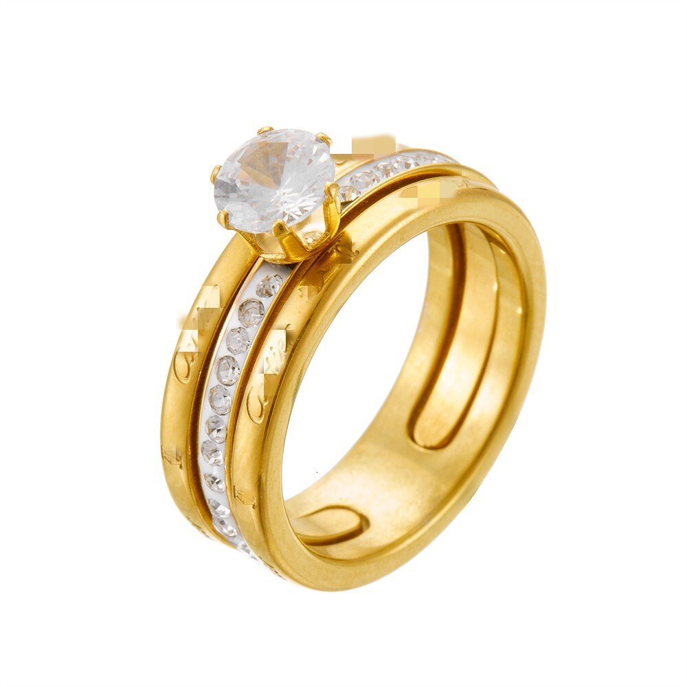 Fashionable Light Luxury Versatile Elegant Double Layer Inlaid Diamond for Women High-end Personality Titanium Steel Ring