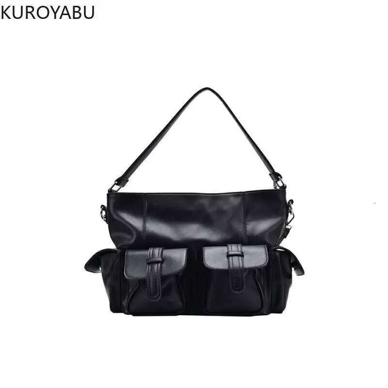 Y2k Womens Shoulder Haruku Chic Gothic Casual Black Large Capacity Handbag Hot Girls Pu Leather Ladies Motorcycle Bag Sac