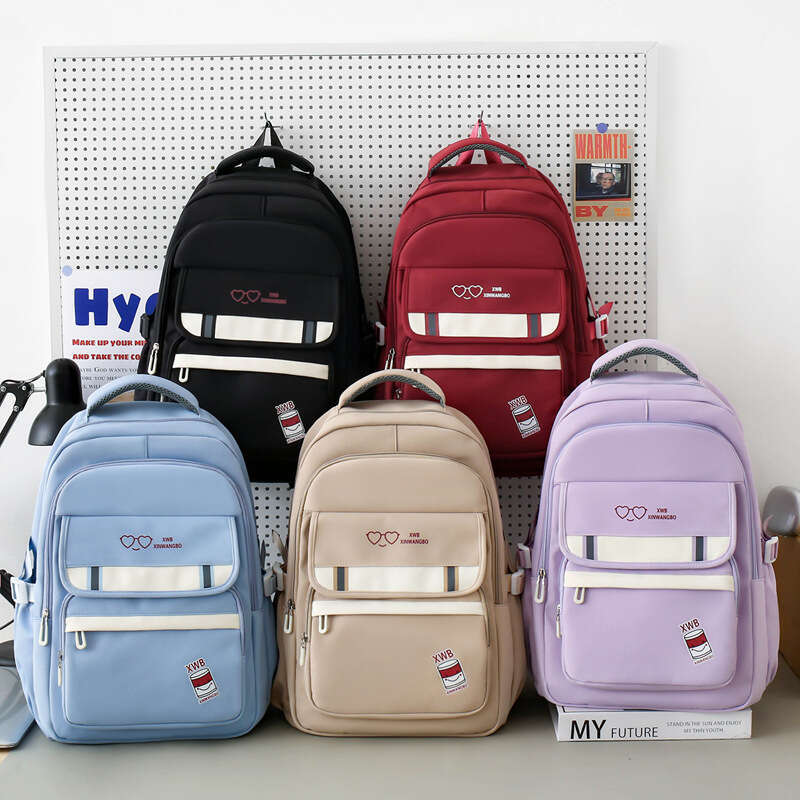 Korean Style INS Female Middle School Students, Large Capacity, Simple Solid Color Backpack for Junior High, High School, and College Students