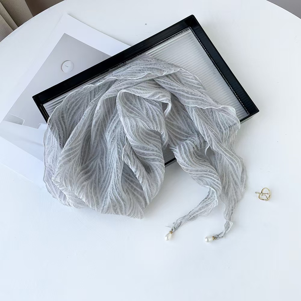 T973 new diamond-shaped scarf tied around the neck solid color triangle scarf pleated silk scarf long strip high-end scarf headband decoration