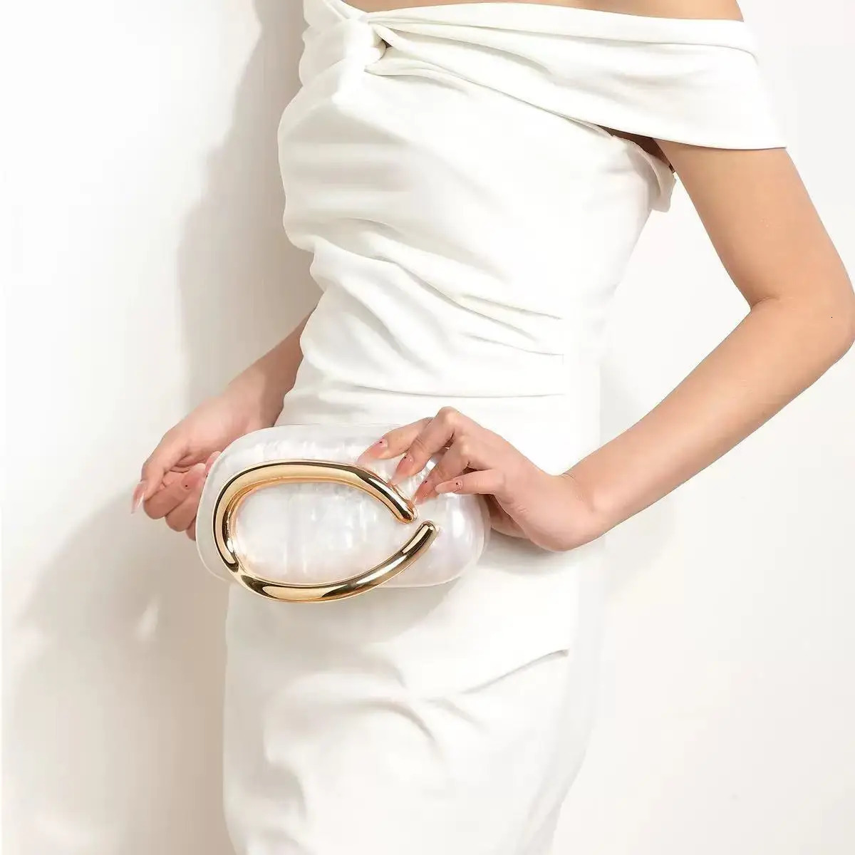 Pearl White Acrylic Metal Closure Box Clutch Bag Women Evening Wedding Party Cute Purse Handbags Spring Fashion Ins 250614