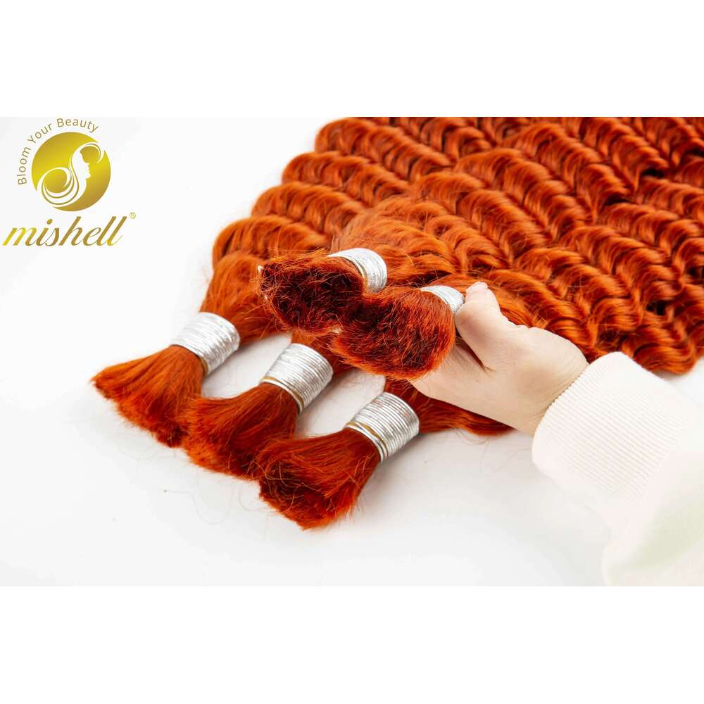 28inch 350# Ginger Orange Deep Wave Human for Braiding 100% Unprocessed No Weft Vingin Hair Bulk Extensions