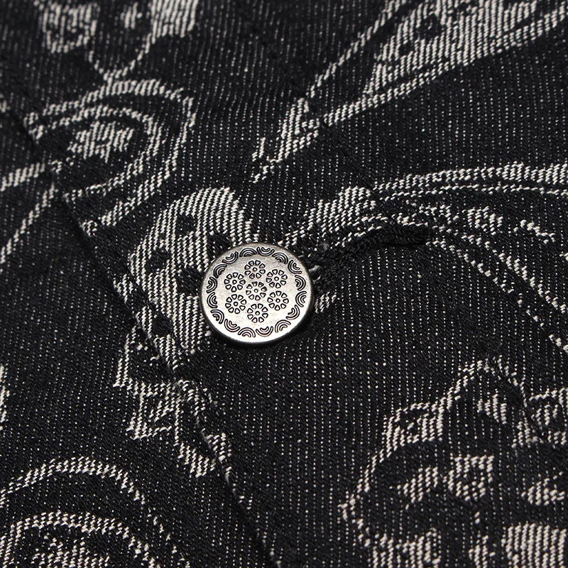 MAQVOB Top Quality y Apparel High Street Hiphop Black Blue Paisley Jacquard Denim Coat Jacket 250614