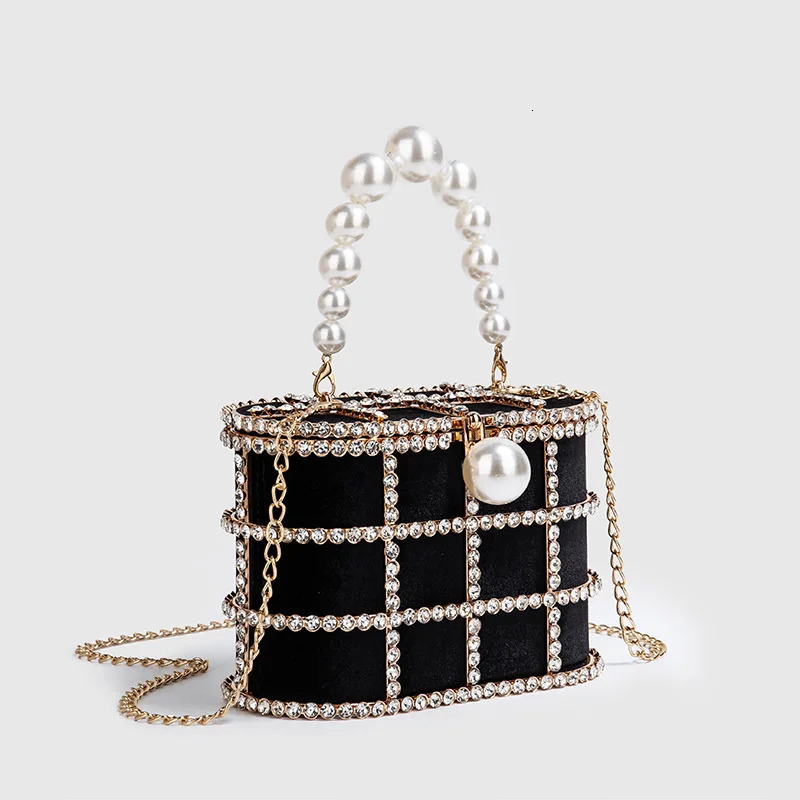 Luxury Diamond Metal Bucket Pearl Handle Women Party Clutch Purses and Handbags French design Ming Ai Wedding Chain Shoulder Bag 250614