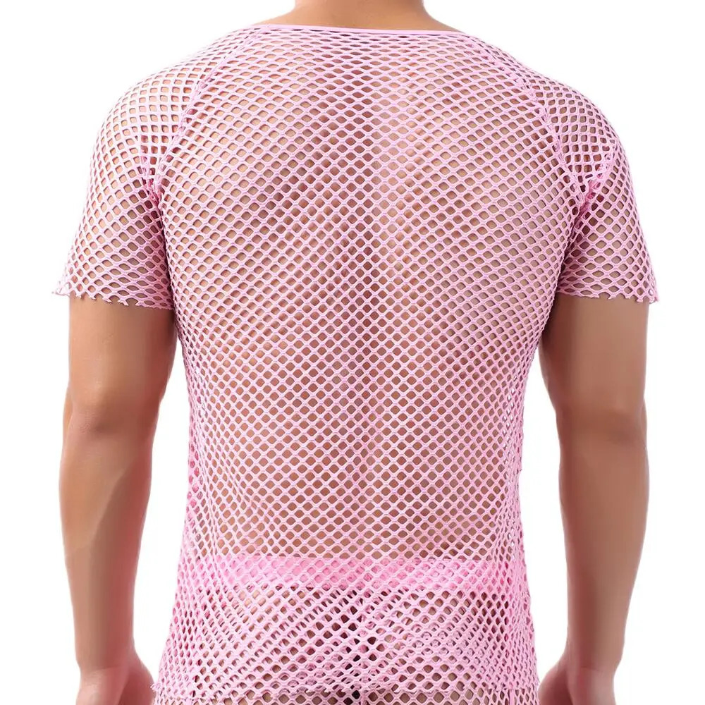 Summer Mens T Shirts Sexy Mesh See-Through T-Shirts Short Sleeve Mens Clothes Tops Tees Bottoming Shirt O-neck T-shirt 250614