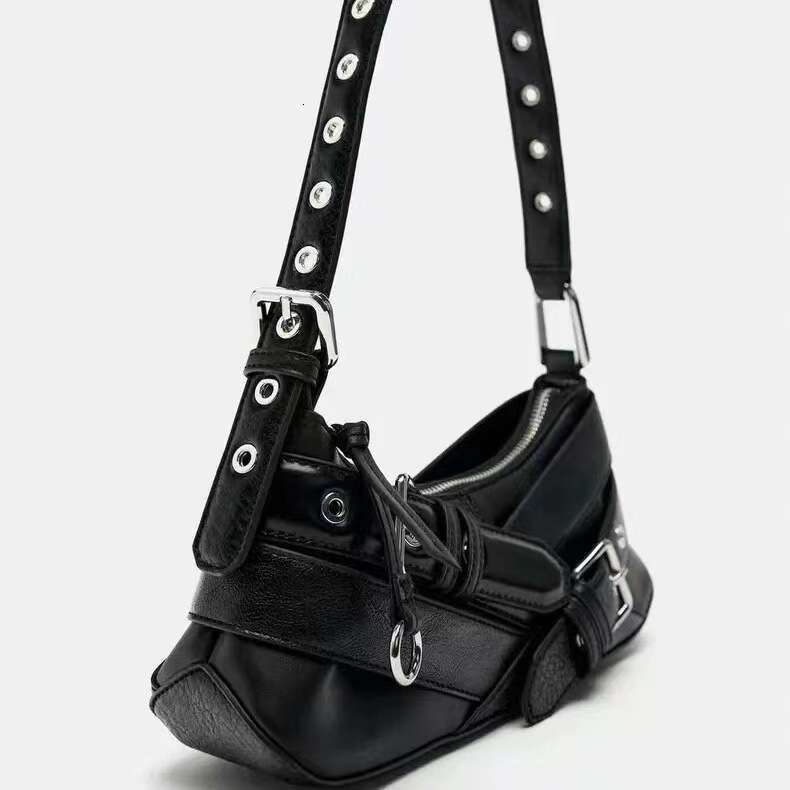 Free shipping designer bag Luxury ZA Women s New Niche Black Spicy Girl Motorcycle Single Shoulder Underarm Baguette Bag Handbags Fashionable and vers