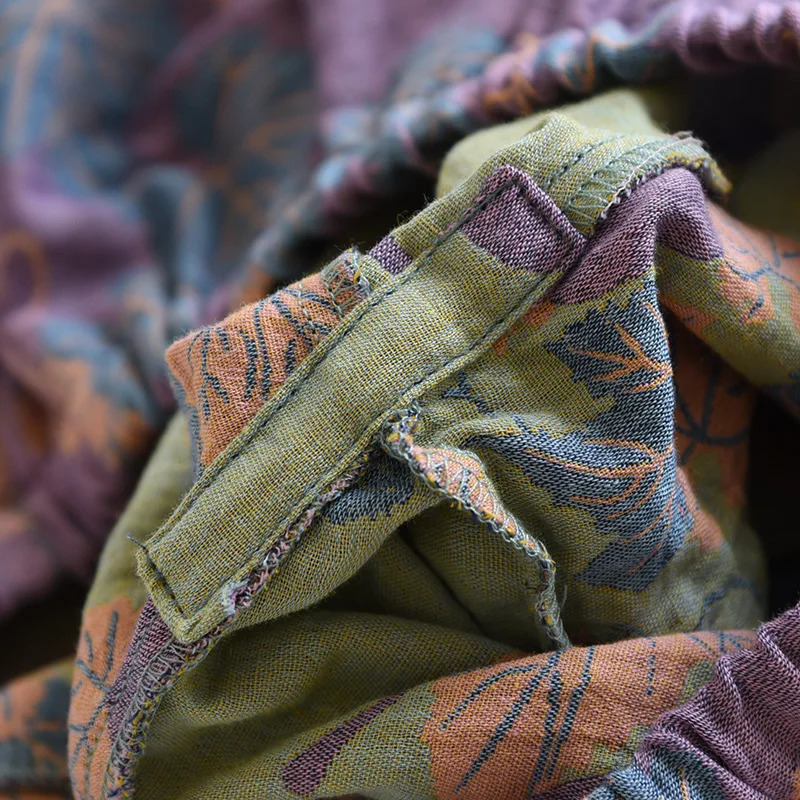 Japanese Summer Womens Shorts 100% Cotton Vintage Yarn Weaving Printed Sleepwear Thin Loose Pocket Home Pants 250611