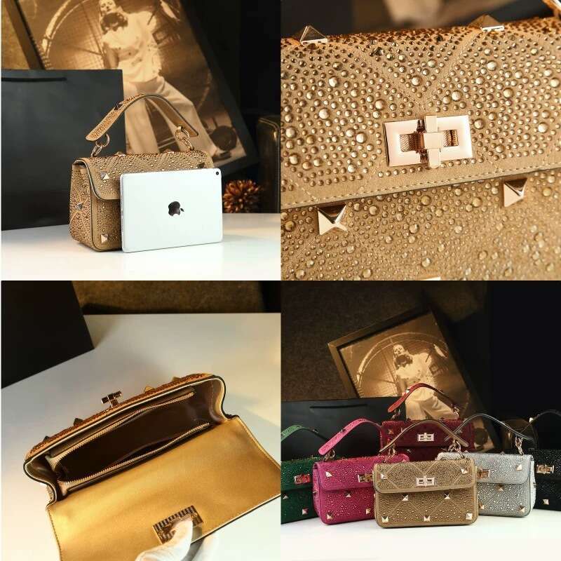 High-End Lock Fashion Diamond-Studded Handbag for Women 2025 New Rivet Chain Crossbody Small Bag