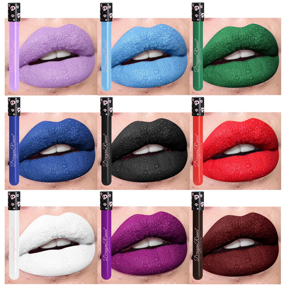 Colorful Waterproof Matte Liquid Lipstick Makeup Black White Green Blue Lip Gloss Metallic Lip Glaze Halloween Party Cosmetics 250614