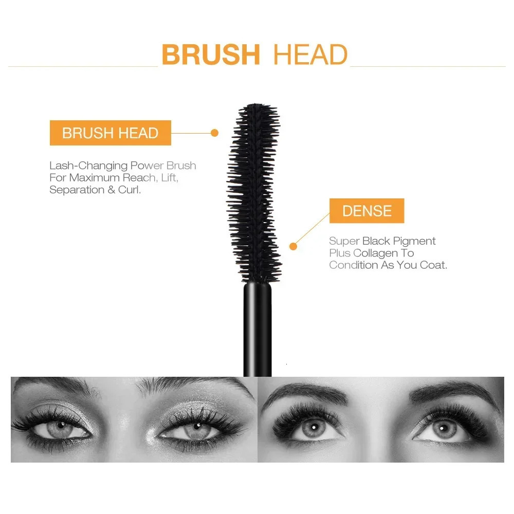 3D Mascara Lengthening Black Lash Eyelash Eye Lashes Brush Beauty Makeup Longwearing Gold Color 250606