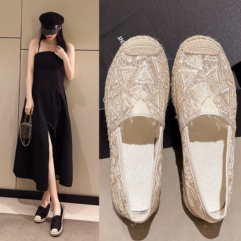 Fisherman s Shoes Women s Lace Mesh Integrated Loafers 2025 Summer Fashion Designer New Hollow Breathable Soft Sole Casual Sandals Single Shoe Slipper