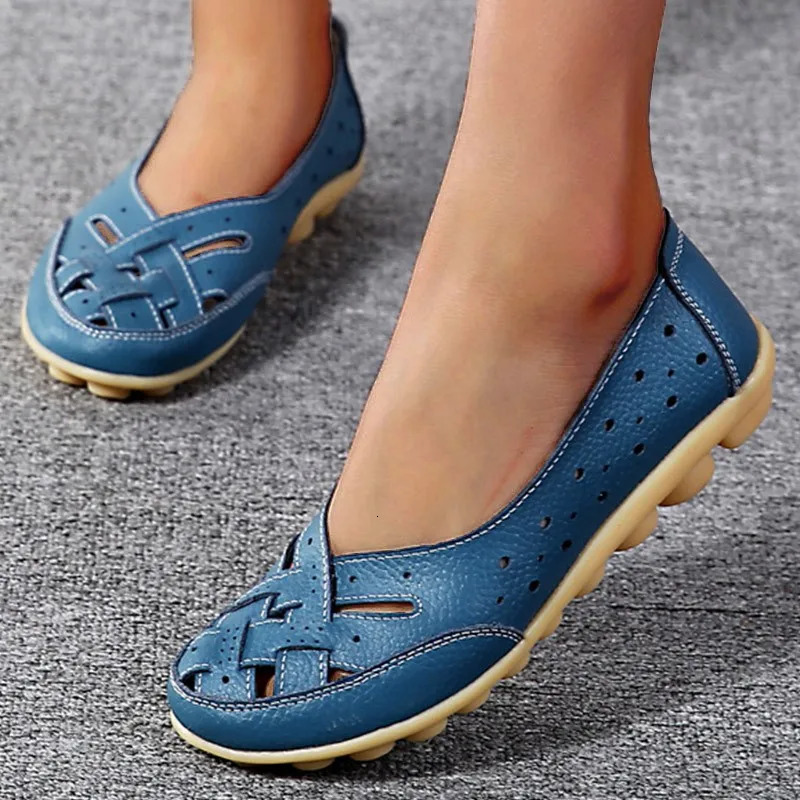 Women Flats Genuine Leather Fashion Soft Shoes Women Hollow er Shoes Slip On Ballet Flats Oxford Shoes Woman Plus Size 250613