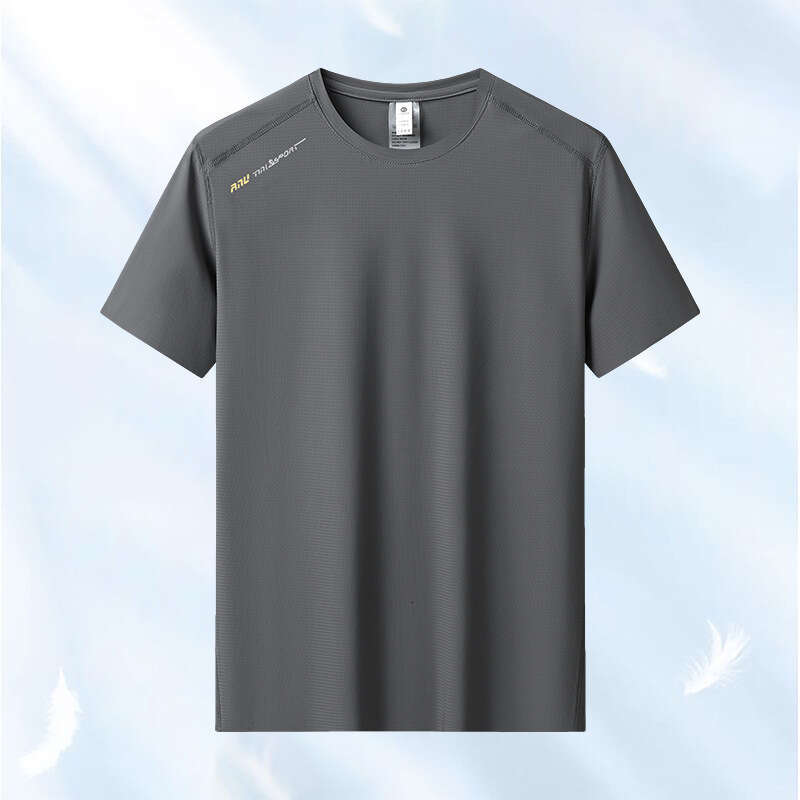 Crew Neck Ice Silk Short Sleeve Breathable Quick-Dry Loose Thin T-Shirt Men's Summer