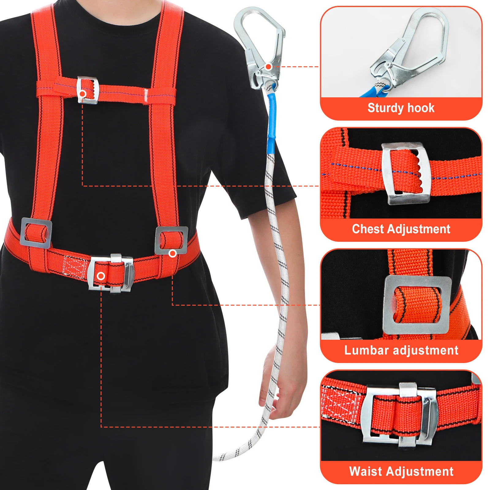 Adjustable Safety Harness for Work in Height Chest Lumbar Waist Belt Aerial Cleaning Climbing Security Equipment 250611