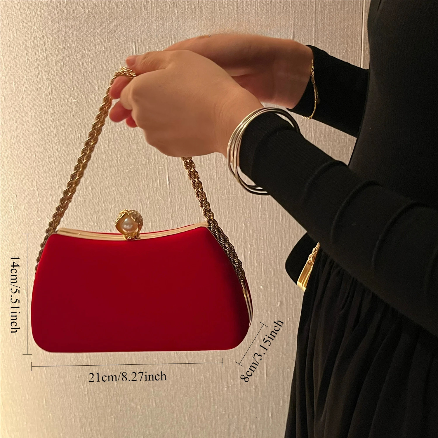 Luxury Velvet Evening Bag Party Clutch Fashion Pearl Chain Handbag 250614