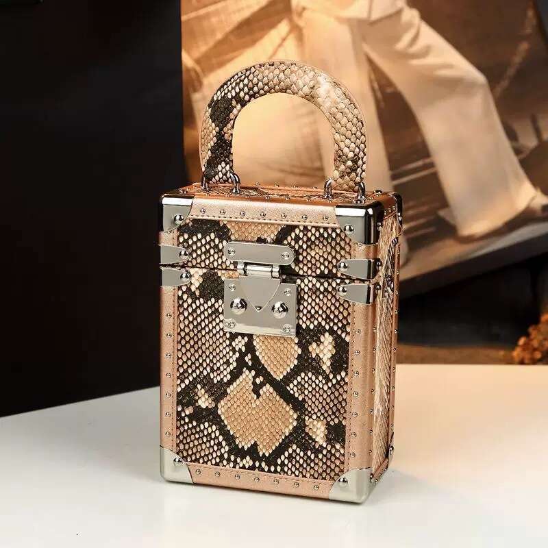 Snake Fashion Light Luxury Pattern Small Square Box for Women 2024 New High-end Handheld Lock Crossbody Bag