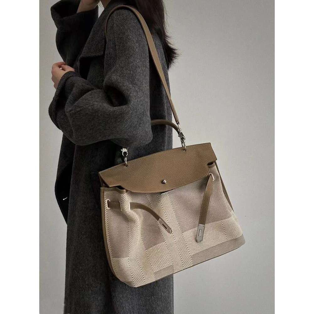 Wide Spliced High-end Strap Canvas for Women 2025 Summer New Large Capacity Single Shoulder Crossbody Bag