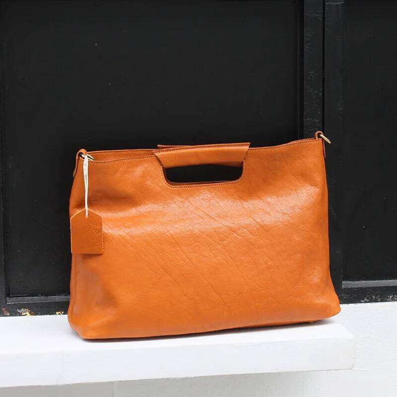 Designer Bag Handmade Handbags Vegetable Tanned Cowhide Shoulder Crossbody Bags High Quality Solid Color Horizontal Square Tote