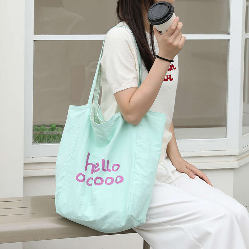 Casual Nylon Tote INS Fashion Letter Print Handbag Internet Celebrity Striped Double-Sided Single Shoulder Women's Bag